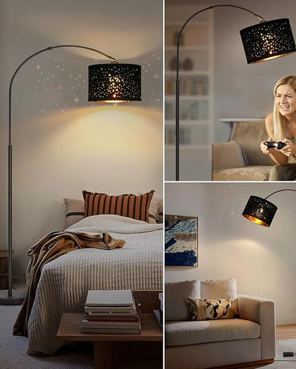 Dimmable Floor Lamp, Arc Floor Lamp for Living Room, Arched Tall Modern Standing Lamp with Adjustable Star Shade, Black Mid Century Floor Lamp Tall Pole Lamp for Bedrooms,Office, 9W LED Bulb Included - LeafyLoom
