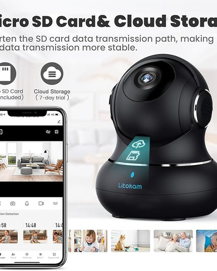 litokam 5ghz Indoor Security Camera, 5MP Cameras for Home Security with 5G/2.4G Dual-Band, Pet Cam with Phone App, AI Motion/Cry Detection, 360 Auto Tracking, Night Vision, Support NVR/Alexa litokam
