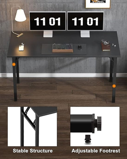 Need Computer Desk Office Desk 55 inches Folding Table with BIFMA Certification Computer Table Workstation No Install Needed, Black AC5CB-140X - LeafyLoom