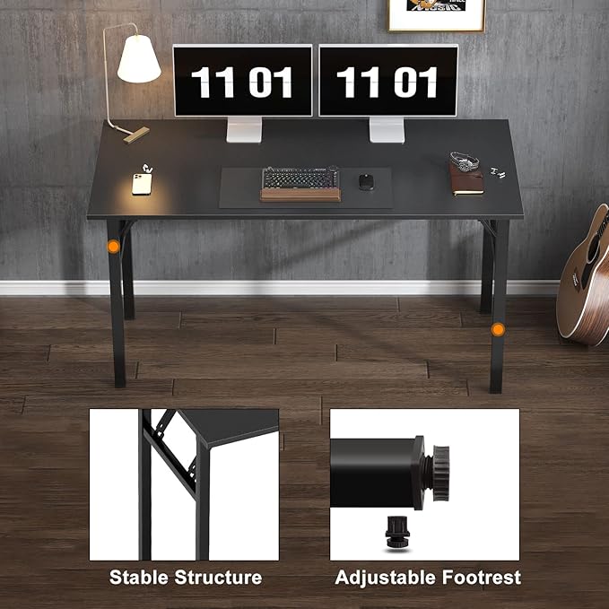 Need Computer Desk Office Desk 55 inches Folding Table with BIFMA Certification Computer Table Workstation No Install Needed, Black AC5CB-140X - LeafyLoom