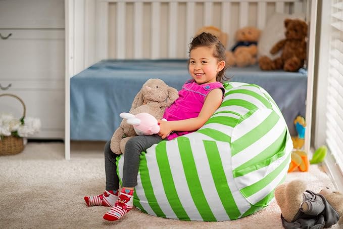 Wekapo Stuffed Animal Storage Bean Bag Chair Cover for Kids | Stuffable Zipper Beanbag for Organizing Children Plush Toys Large Premium Cotton Canvas (Green, X-Large) - LeafyLoom