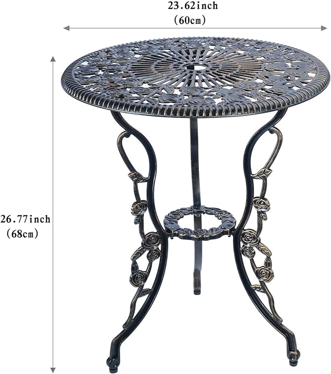 3 Piece Bistro Set,Outdoor Patio Set,Anti-Rust Cast Aluminum Bistro Table Set for Park Yard Front Porch Furniture(Antique Copper) - LeafyLoom