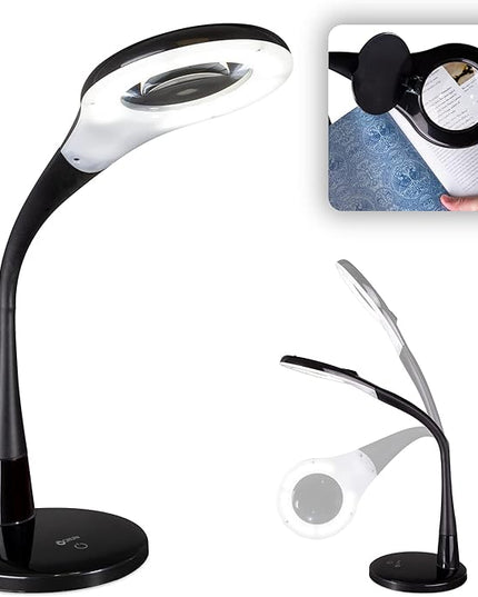 OttLite LED Desk Lamp with Adjustable Magnifier, Prevention Series - Designed to Reduce Eyestrain - Adjustable Flexible Neck, 4 Brightness Settings & Touch Controls - Crafting, Reading & Studying - LeafyLoom