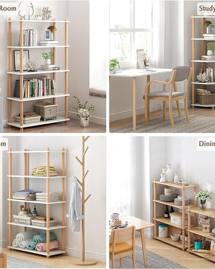 IOTXY 4-Tier Wooden Shelf Bookcase - Modern Open Bookshelf, Free Standing Storage Rack, Multifunctional Display Stand for Home and Office, White, Rectangle - LeafyLoom
