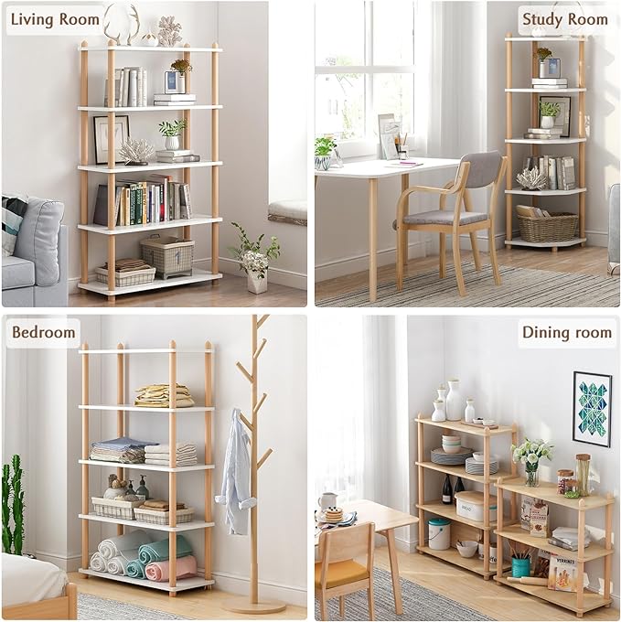 IOTXY 4-Tier Wooden Shelf Bookcase - Modern Open Bookshelf, Free Standing Storage Rack, Multifunctional Display Stand for Home and Office, White, Rectangle - LeafyLoom