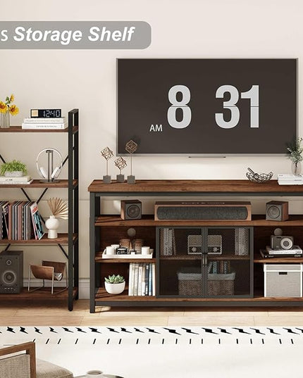 BON AUGURE Industrial 4 Tier Bookshelf, Modern Open Etagere Bookcase, Wood Metal Vintage Shelving Unit for Office Bedroom and Living Room (Rustic Oak) - LeafyLoom
