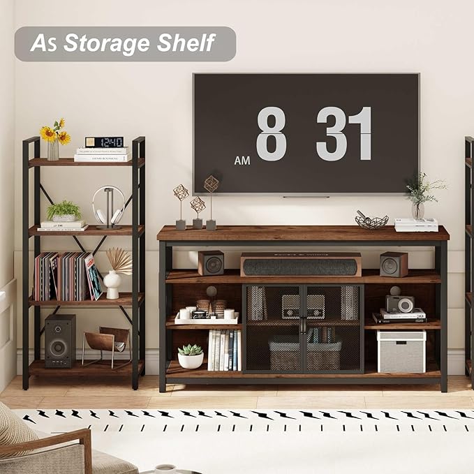 BON AUGURE Industrial 4 Tier Bookshelf, Modern Open Etagere Bookcase, Wood Metal Vintage Shelving Unit for Office Bedroom and Living Room (Rustic Oak) - LeafyLoom