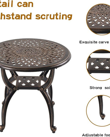 Jardin DE CENTENNAIL 3-Piece Outdoor Bistro Set Cast Aluminum Rust-Resistant Patio Furniture Armchairs Design (Copper) - LeafyLoom