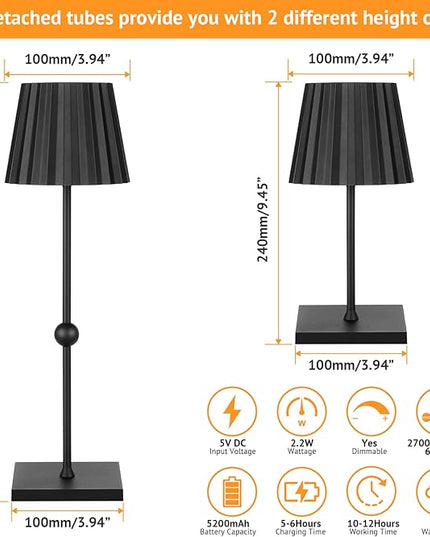 GGOYING Set of 2 Cordless Table Lamp, Dimmable Rechargeable Night Light with 5200mAh Battery 3 Color Temperature,Portable LED Lamp for Couple Dinner Pation - LeafyLoom