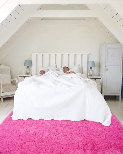 Softlife Ultra Soft Fluffy Area Rugs for Bedroom, Girls and Boys Room Kids Room Nursery Rug, 4 x 5.3 Feet Shaggy Fur Indoor Plush Modern Floor Carpet for Living Room Christmas Decor, Hot Pink - LeafyLoom
