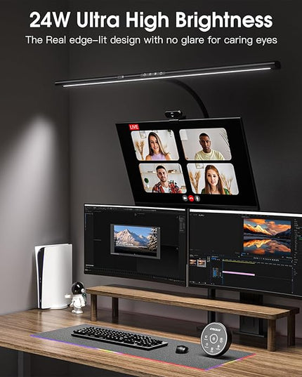 Desk Lamp with Clamp, 31.5" LED Desk Lamp for Home Office, 24W Gesture Sensing Control Desk Light, Dimmable & Color Temperature, Eye-Caring Office Lamp, Brightest Architect Lamp for Screen - LeafyLoom