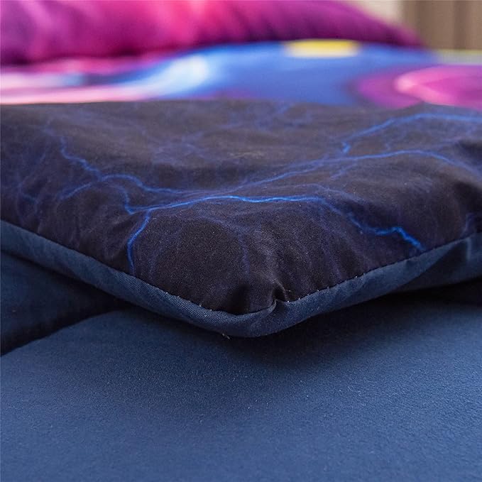 Meeting Story Gamer Gaming Bedding Sets Red Blue Lightnings Gamepad Comforter Set for Boys Games Console Action Buttons Novelty Colorful Modern Room Decor Home Quilt Set (Blue-Purple, Queen) - LeafyLoom