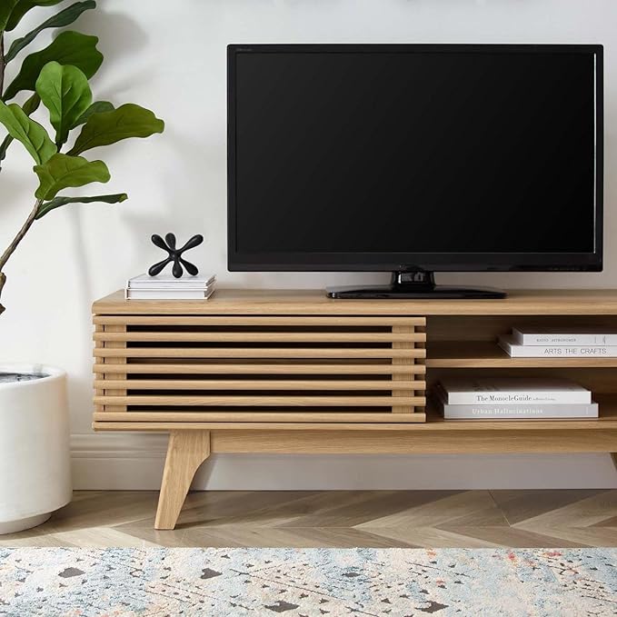 Modway Render Mid-Century Modern Low Profile 48 Inch TV Stand in Oak, 48" - LeafyLoom