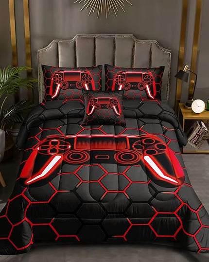 6 Pieces Gaming Bedding Set for Boys Gamer Comforter Set Queen Size,Game Controller Comforter for Boys Kids Adult 3D Gamepad Microfiber Bedding 6 Pieces Bed in A Bag Sets H50023,Queen - LeafyLoom