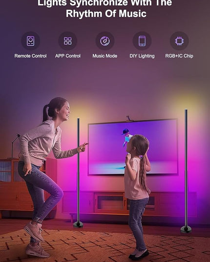 LED Corner Floor Lamp, Dimmable Color Changing Lamp, 55" RGB Floor Lamp Work with Alexa, Corner LED Lamp with APP/Remote Control, DIY Mode & Timing, Modern Floor Lamps for Living Room, Gaming Room - LeafyLoom