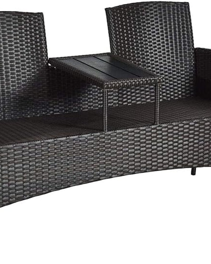 LUARANE Outdoor Rattan Sofas, Contract Patio Conversation Set Wicker Sofa Set with Built-in Coffee Table, Patio Furniture Set with Cushions, Rattan Loveseat for Lawn Backyard Garden (Brown+Beige) - LeafyLoom
