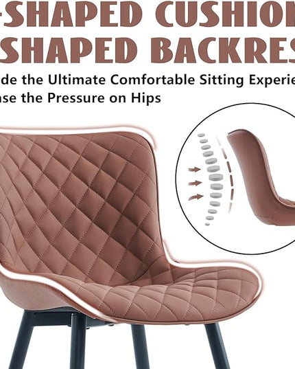 YOUTASTE Coffee Brown Dining Chairs Set of 2 Mid Century Modern PU Leather Diamond Upholstered Accent Guest Dinner Chair with Back Metal Legs for Kitchen Living Reception Waiting Room - LeafyLoom