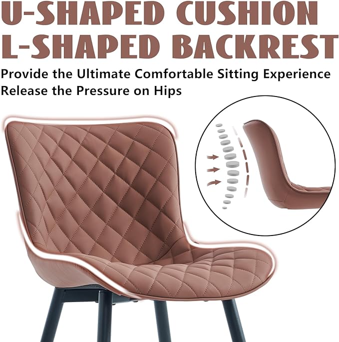 YOUTASTE Coffee Brown Dining Chairs Set of 2 Mid Century Modern PU Leather Diamond Upholstered Accent Guest Dinner Chair with Back Metal Legs for Kitchen Living Reception Waiting Room - LeafyLoom