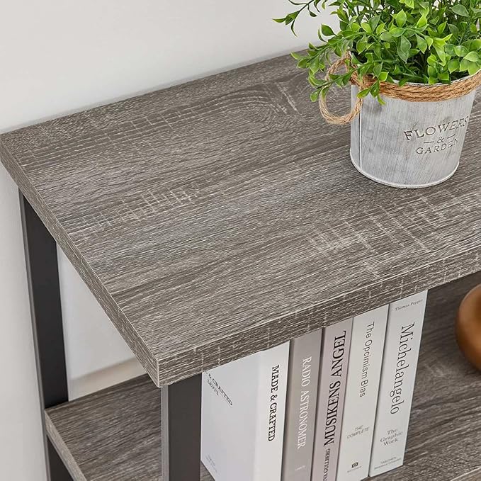 BON AUGURE Rustic Console Table Behind Sofa, Industrial Entryway Table with Storage Shelves, 3 Tier Long Bookshelf for Entry (55 Inch, Dark Grey Oak) - LeafyLoom