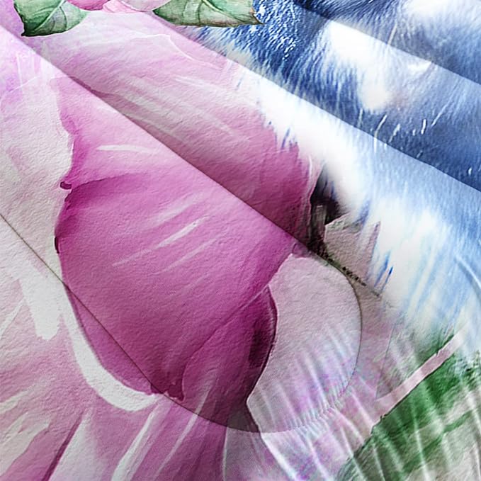 Wolf Comforter Set Tie Dye Wolf Bedding Set for Kids Teens Room Decor Romantic Pink Rose Wild Animals Comforter with 2 Pillowcases - LeafyLoom