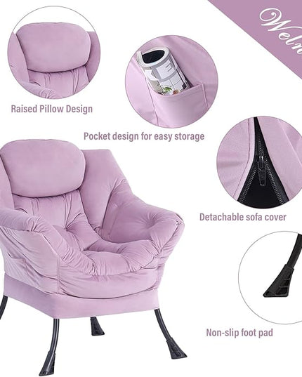 Welnow Lazy Chair with Ottoman, Modern Lounge Accent Chair with Armrests and a Side Pocket, Leisure Upholstered Sofa Chair Set, Reading Chair with Footrest for Small Space - LeafyLoom