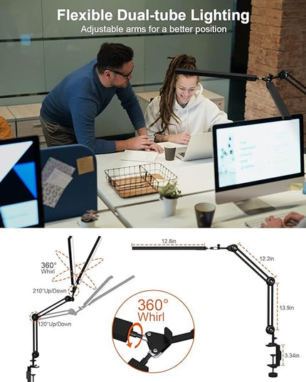 Bright 24W Clamp Desk Lamp - Adjustable Color and Brightness - Perfect for Home Office, Studio, and Reading - LeafyLoom