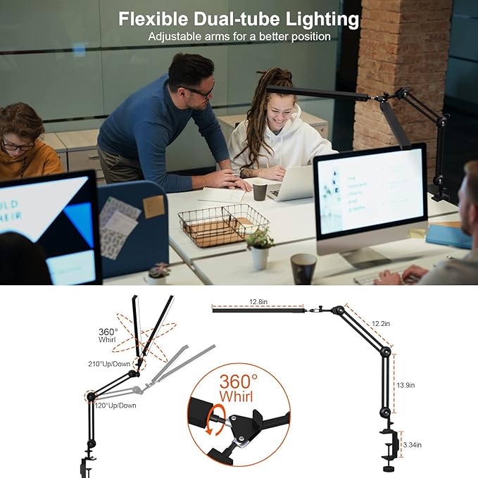 Bright 24W Clamp Desk Lamp - Adjustable Color and Brightness - Perfect for Home Office, Studio, and Reading - LeafyLoom