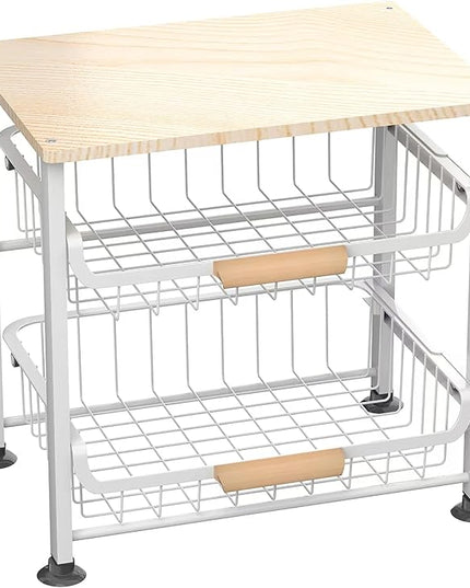 3-Layer Kitchen Fruit Storage Basket Snack Rack, countertop Storage Rack, Stackable Storage Rack with Desktop, Pull-Out Hollow Metal Storage Basket with Handle, Kitchen Organizers & Storage - LeafyLoom