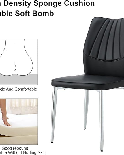 NicBex Dining Chairs Set of 6 Modern Faux Leather High Back Dining Chair Dining Room Kitchen Chairs with Silver Metal Legs,Chairs for Dining Room, Kitchen,Living Room, and Restaurants,Black - LeafyLoom