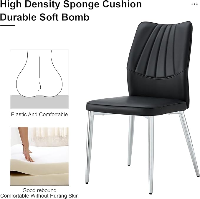 NicBex Dining Chairs Set of 6 Modern Faux Leather High Back Dining Chair Dining Room Kitchen Chairs with Silver Metal Legs,Chairs for Dining Room, Kitchen,Living Room, and Restaurants,Black - LeafyLoom