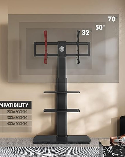 FITUEYES TV Stand for 32 39 40 43 49 50 55 60 65 70 Inch TVs Tall Floor TV Stands with Sturdy Wood Base Universal Corner Stand for Flat Panel Screen TVs Height Adjustable Shelves Black… - LeafyLoom