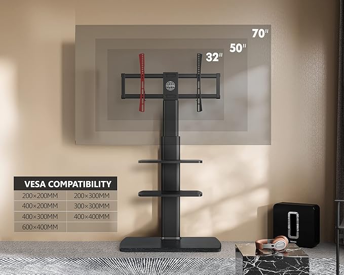 FITUEYES TV Stand for 32 39 40 43 49 50 55 60 65 70 Inch TVs Tall Floor TV Stands with Sturdy Wood Base Universal Corner Stand for Flat Panel Screen TVs Height Adjustable Shelves Black… - LeafyLoom