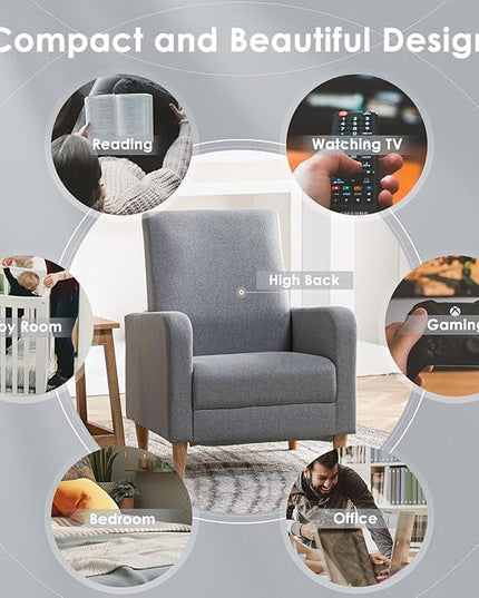 COLAMY Modern Accent Living Room Chairs Set of 2, Upholstered Fabric Armchair Reading Side Chair, Single Sofa with Back Pillow, Light Grey - LeafyLoom