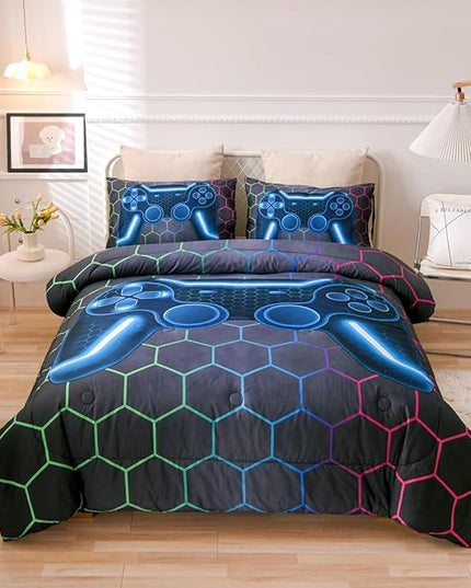 NTBED Game Console Comforter Set for Boys Girls Kids 3D Gaming Geometric Lightweight Microfiber Bedding Sets (Multi, Twin) - LeafyLoom