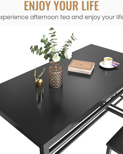 DKLGG Dinner Table Set for 4, Modern Kitchen Table and Chairs for 4 Wooden Top and Adjustable Metal Legs, Small Dining Room Table Set 5 Pieces Compact Design for Small Space - LeafyLoom