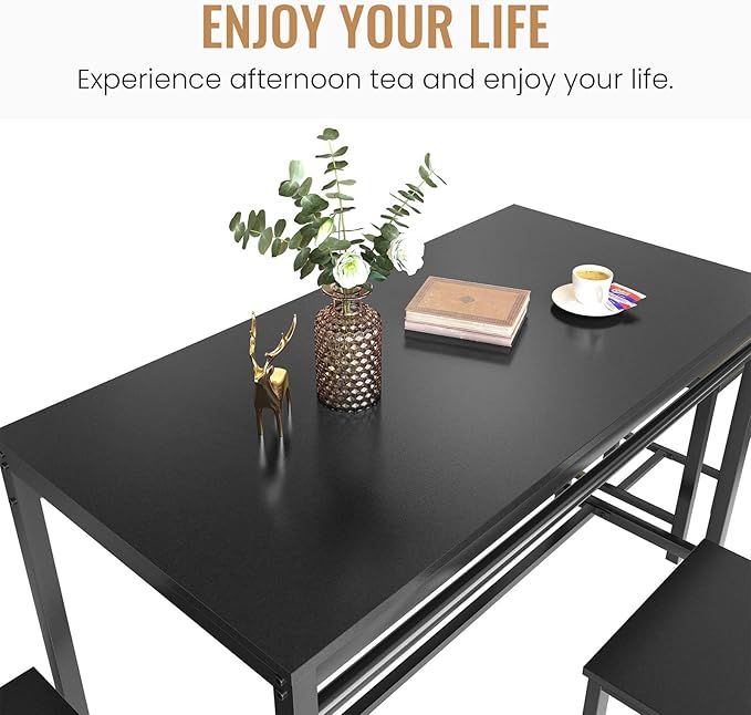 DKLGG Dinner Table Set for 4, Modern Kitchen Table and Chairs for 4 Wooden Top and Adjustable Metal Legs, Small Dining Room Table Set 5 Pieces Compact Design for Small Space - LeafyLoom