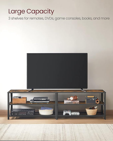 VASAGLE TV Stand, TV Console for TVs Up to 75 Inches, TV Table, 70.1 Inches Width, TV Cabinet with Storage Shelves, Steel Frame, for Living Room, Bedroom, Rustic Brown and Black ULTV096B01V1 - LeafyLoom