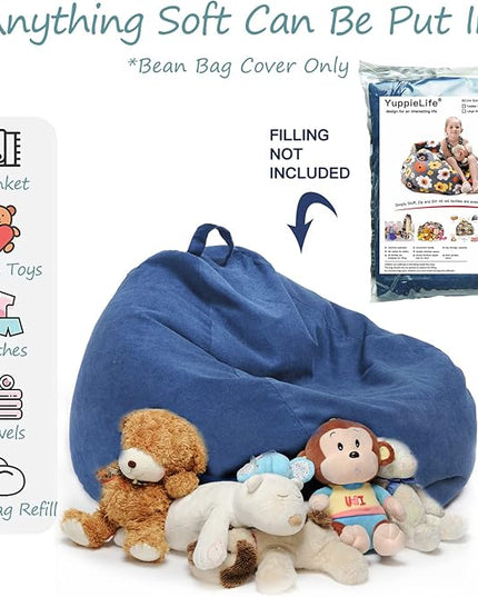 YuppieLife Stuffed Animals Bean Bag Chair Cover Candy-Colored Bean Bag(Just Cover, No Filling)/Large Stuff 'n Sit Organization/Toy Storage Bag/Kids Toys Organizer（27'',Navy blue - LeafyLoom