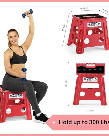 Delxo Folding Step Stool,Non-Slip Stool 13 inch Height Premium Heavy Duty Foldable Stool for Kids and Adults,Kitchen Garden Bathroom Stepping Stool 1 Pack in Red,2021 Upgrade Dotted Texture - LeafyLoom