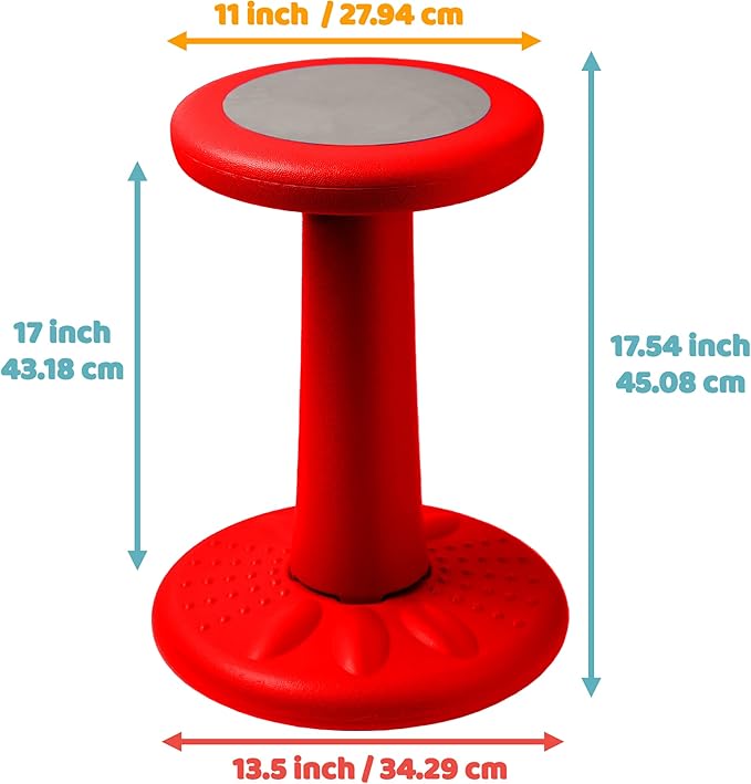 Studico ActiveChairs Kids Wobble Stool, Flexible Elementary Classroom Seating, Improves Focus, Posture and Helps ADHD/ADD, Sensory Chair, Active Fidget Chairs, Pre-Teen 17.75" Chair, Ages 7-12, Red - LeafyLoom