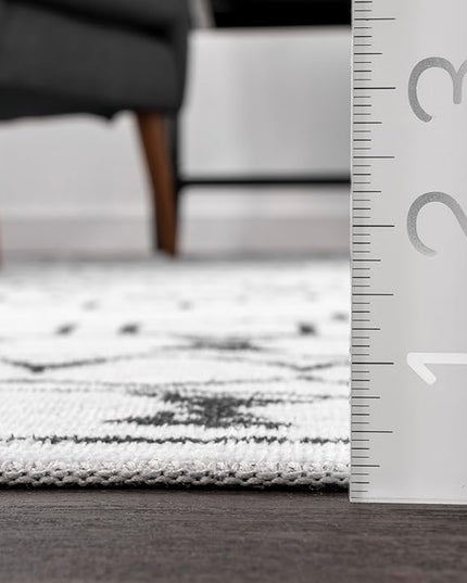 nuLOOM Noa Machine Washable Tribal Moroccan Ultra Thin Area Rug, 8x10, White - LeafyLoom