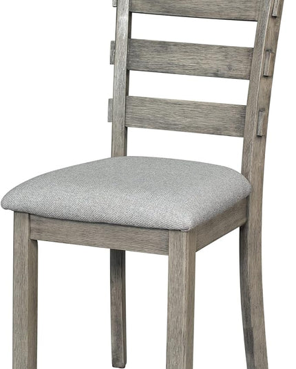 Kitchen Chair 6-Piece Rubber Dining Table Set with Beautiful Grain Pattern Tabletop Solid Wood Veneer and Soft Cushion, Gray, OneSize - LeafyLoom
