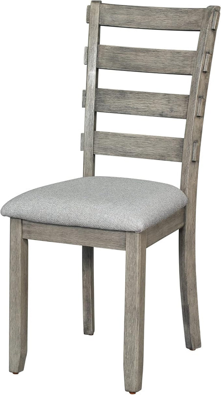 Kitchen Chair 6-Piece Rubber Dining Table Set with Beautiful Grain Pattern Tabletop Solid Wood Veneer and Soft Cushion, Gray, OneSize - LeafyLoom