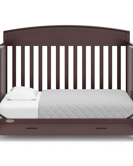 Graco Benton 5-in-1 Convertible Crib with Drawer (Espresso) - Converts from Baby Crib to Toddler Bed, Daybed and Full-Size Bed, Fits Standard Full-Size Crib Mattress, Adjustable Mattress Support Base - LeafyLoom