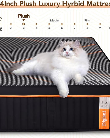 California King Mattress, 14 Inch Plush Hybrid Mattress, Black Memory Foam with Individual Pocket Coils Mattress Cal King Size in Box, Mattress for Pressure Relief,Balanced Support, 72"*84" - LeafyLoom
