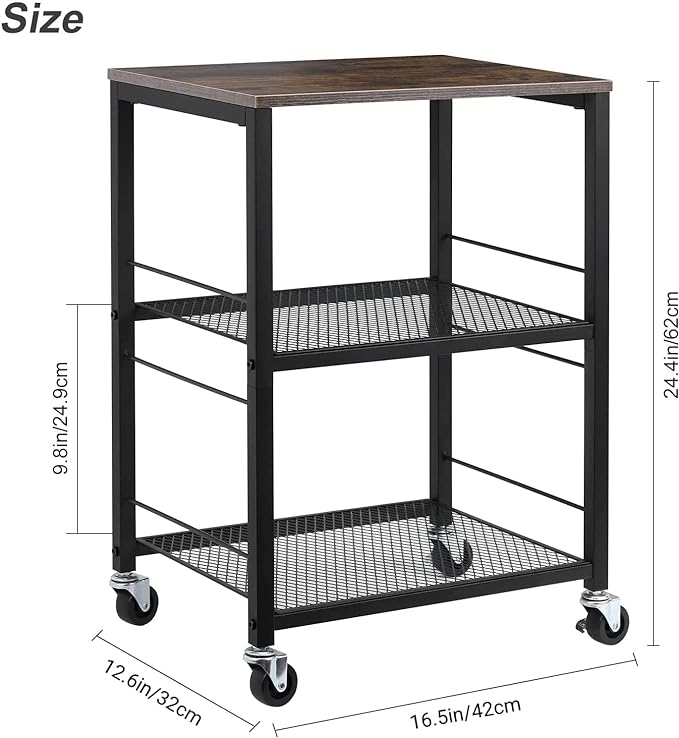 LIANTRAL 3 Tier Rolling Cart, Black Kitchen Carts on Wheels with Storage, Multifunctional Utility Cart for Kitchen Bathroom Living Room Bar Office - LeafyLoom