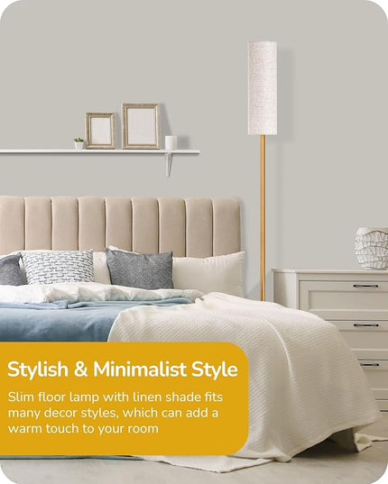 EDISHINE LED Corner Floor Lamp for Living Room, 65" Tall Standing Reading Lamp with Remote, Minimalist Dimmable Pole Lighting for Bedroom, Office, Kids Room, 9W Bulb Included, 2700K-6000K (Gold) - LeafyLoom