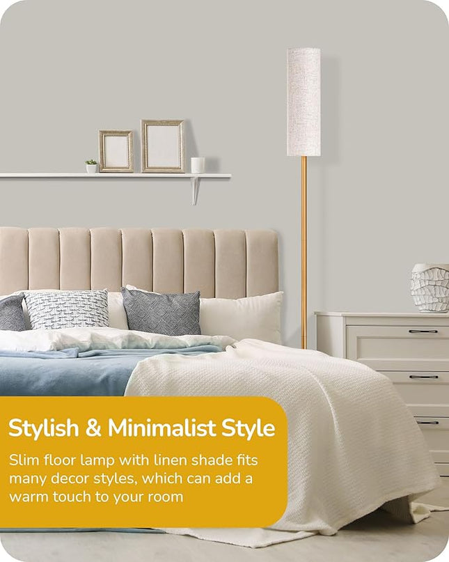 EDISHINE LED Corner Floor Lamp for Living Room, 65" Tall Standing Reading Lamp with Remote, Minimalist Dimmable Pole Lighting for Bedroom, Office, Kids Room, 9W Bulb Included, 2700K-6000K (Gold) - LeafyLoom