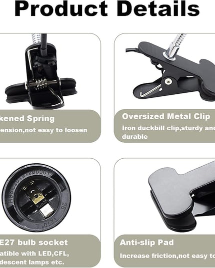 Clip Lamp Holder Adjustable Switch Clip Light Flexible Clip lamp Holder Clip Desk Lamp Socket Adjustable Light Stand Clamp Lamp Base Light Socket Gooseneck for Bedroom Lighting - LeafyLoom