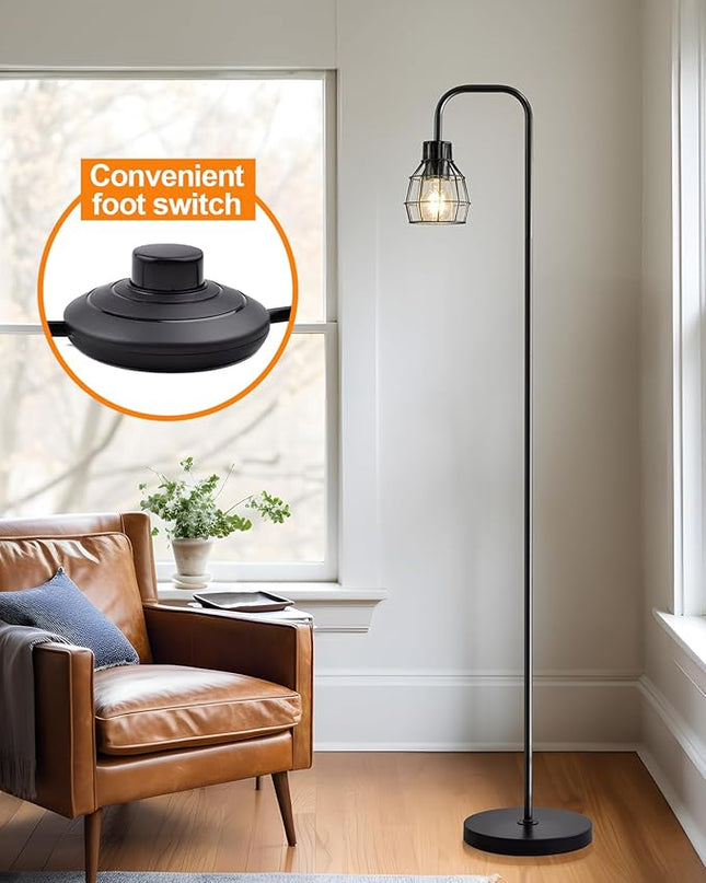 Oneach 63.75" Industrial Floor Lamp Modern Black Floor Lamp with Footswitch Metal Reading Tall Pole Light with 4W LED Bulb Standing Tall Lamp for Living Room Bedroom Office E26 Base - LeafyLoom